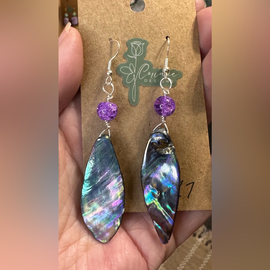 Purple And Silver Crystal Abalone Earrings